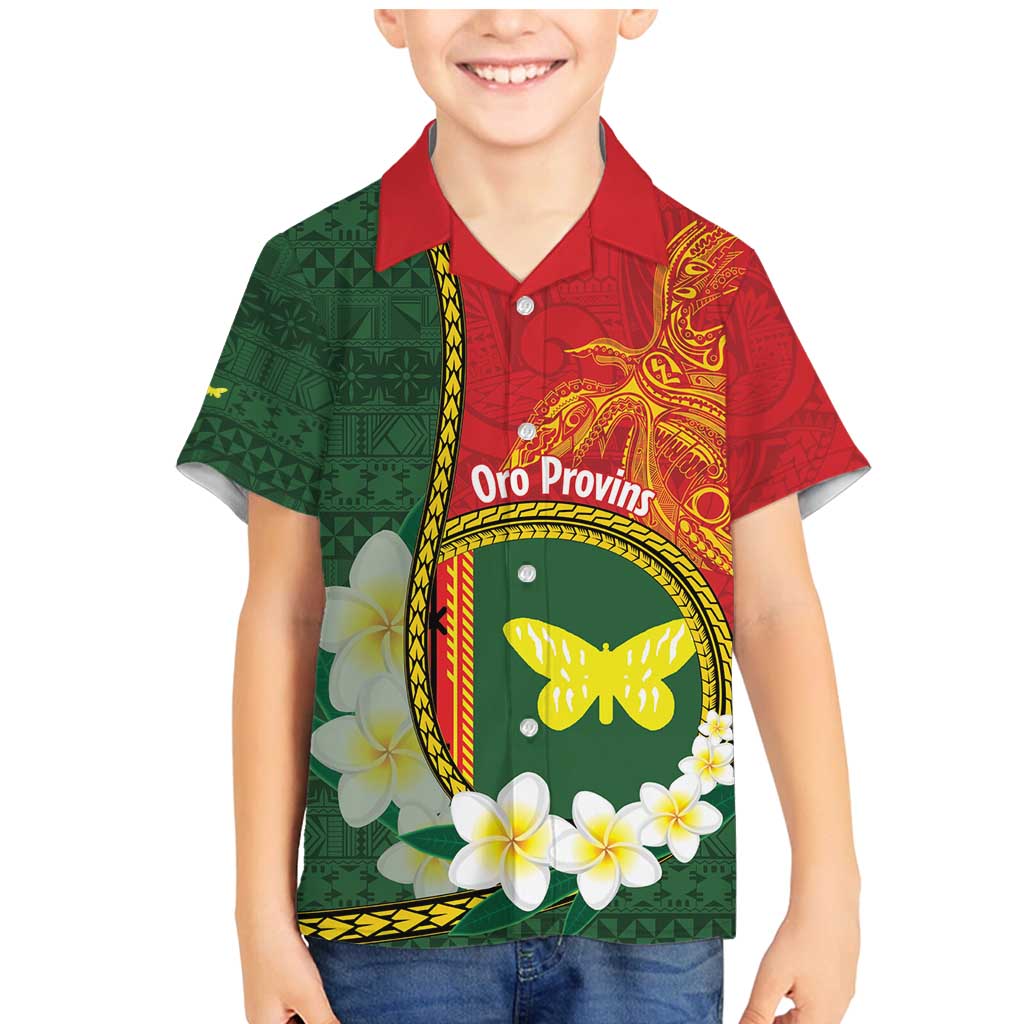 Personalised PNG Oro Provins Family Matching Mermaid Dress and Hawaiian Shirt Papua New Guinea Plumeria Melanesian Pattern LT14 Son's Shirt Green - Polynesian Pride