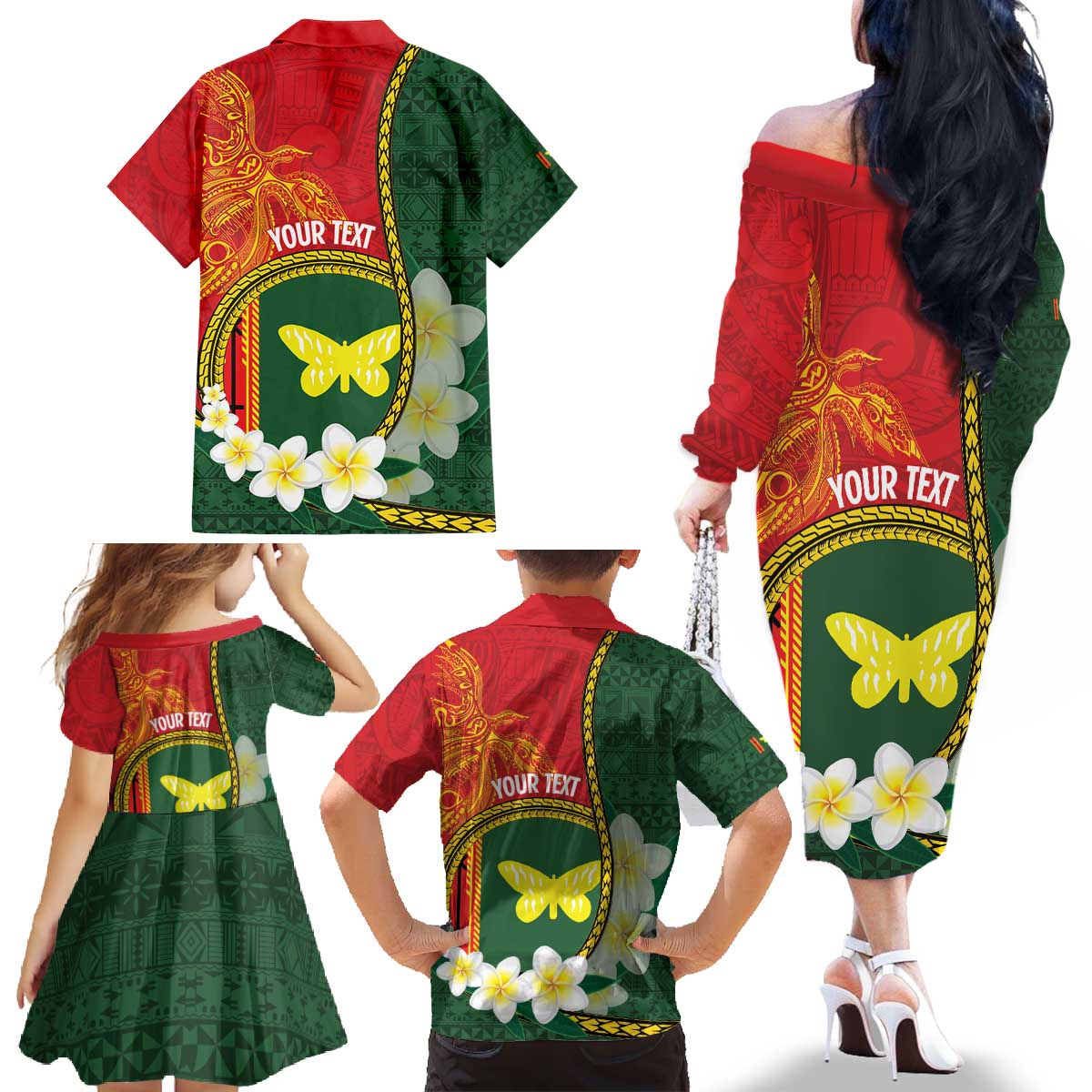 Personalised PNG Oro Provins Family Matching Off The Shoulder Long Sleeve Dress and Hawaiian Shirt Papua New Guinea Plumeria Melanesian Pattern LT14 - Polynesian Pride