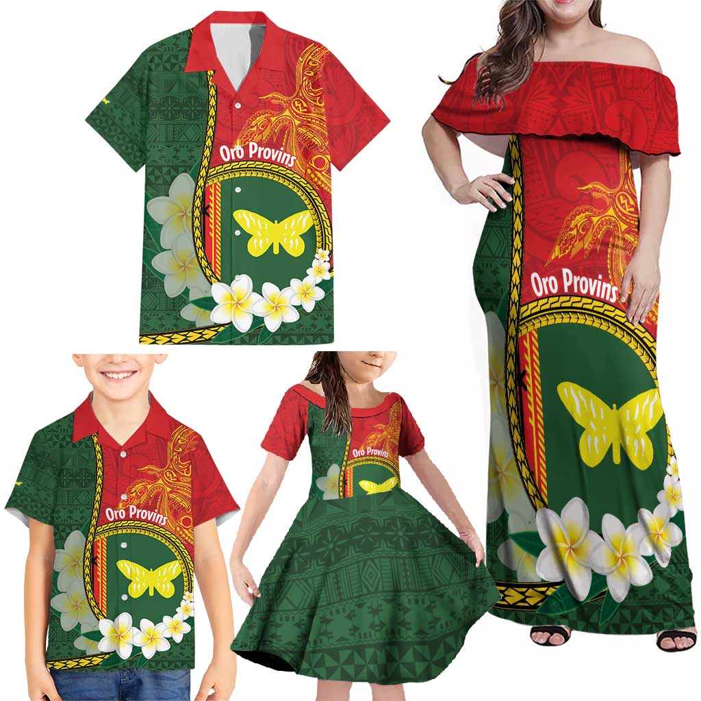 Personalised PNG Oro Provins Family Matching Off Shoulder Maxi Dress and Hawaiian Shirt Papua New Guinea Plumeria Melanesian Pattern LT14 - Polynesian Pride