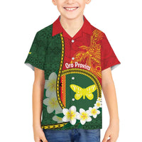 Personalised PNG Oro Provins Family Matching Puletasi and Hawaiian Shirt Papua New Guinea Plumeria Melanesian Pattern LT14 Son's Shirt Green - Polynesian Pride