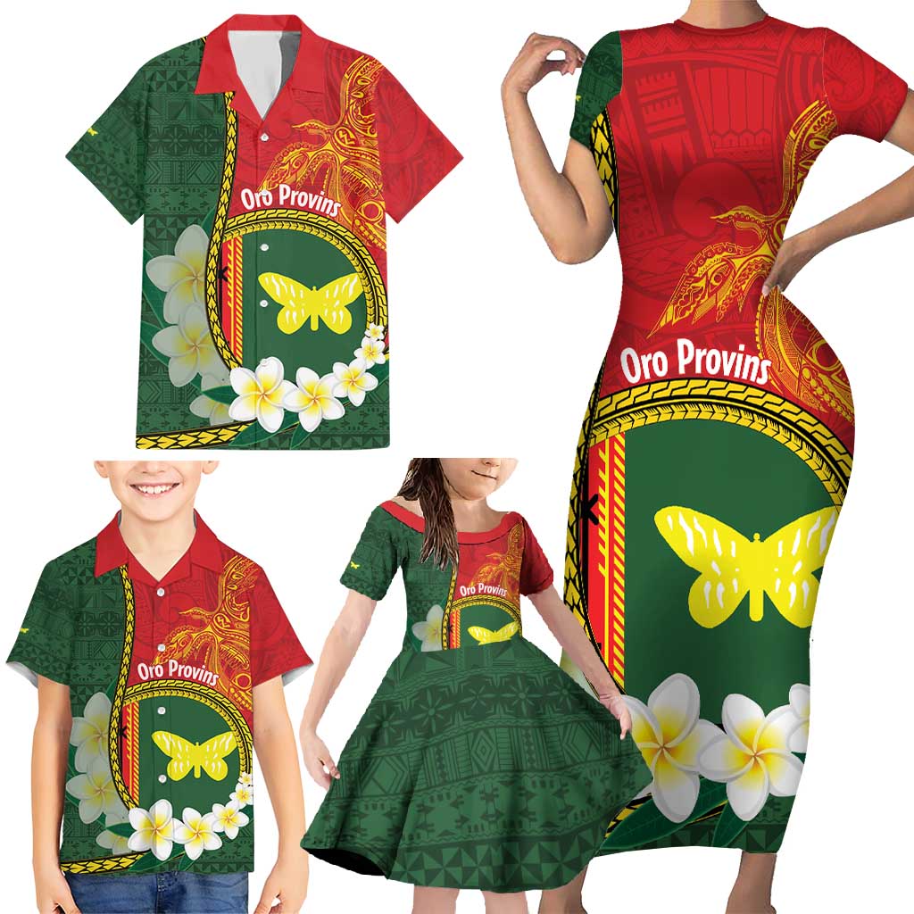 Personalised PNG Oro Provins Family Matching Short Sleeve Bodycon Dress and Hawaiian Shirt Papua New Guinea Plumeria Melanesian Pattern LT14 - Polynesian Pride