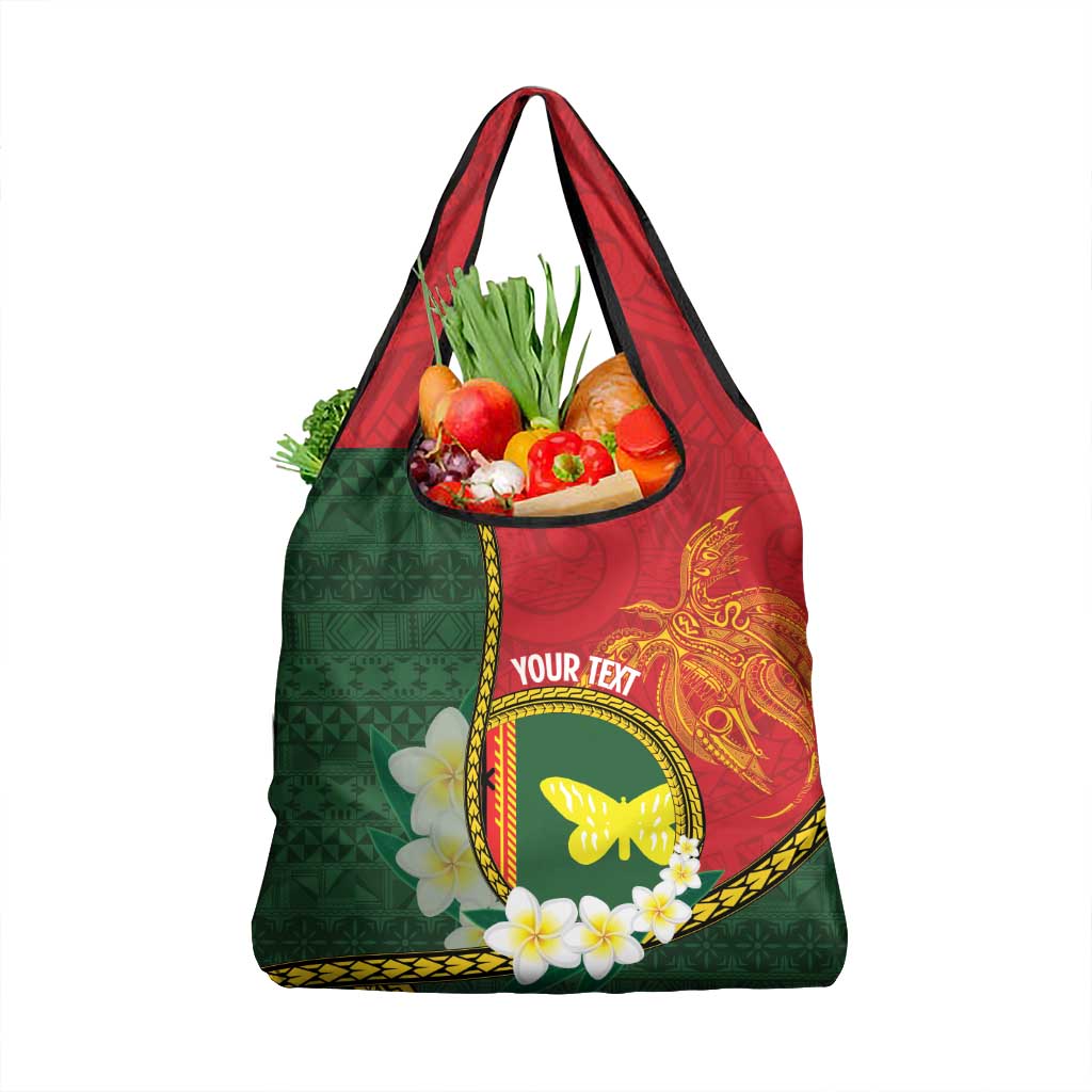 Personalised PNG Oro Provins Grocery Bag Papua New Guinea Plumeria Melanesian Pattern LT14 1-pack One Size Green - Polynesian Pride