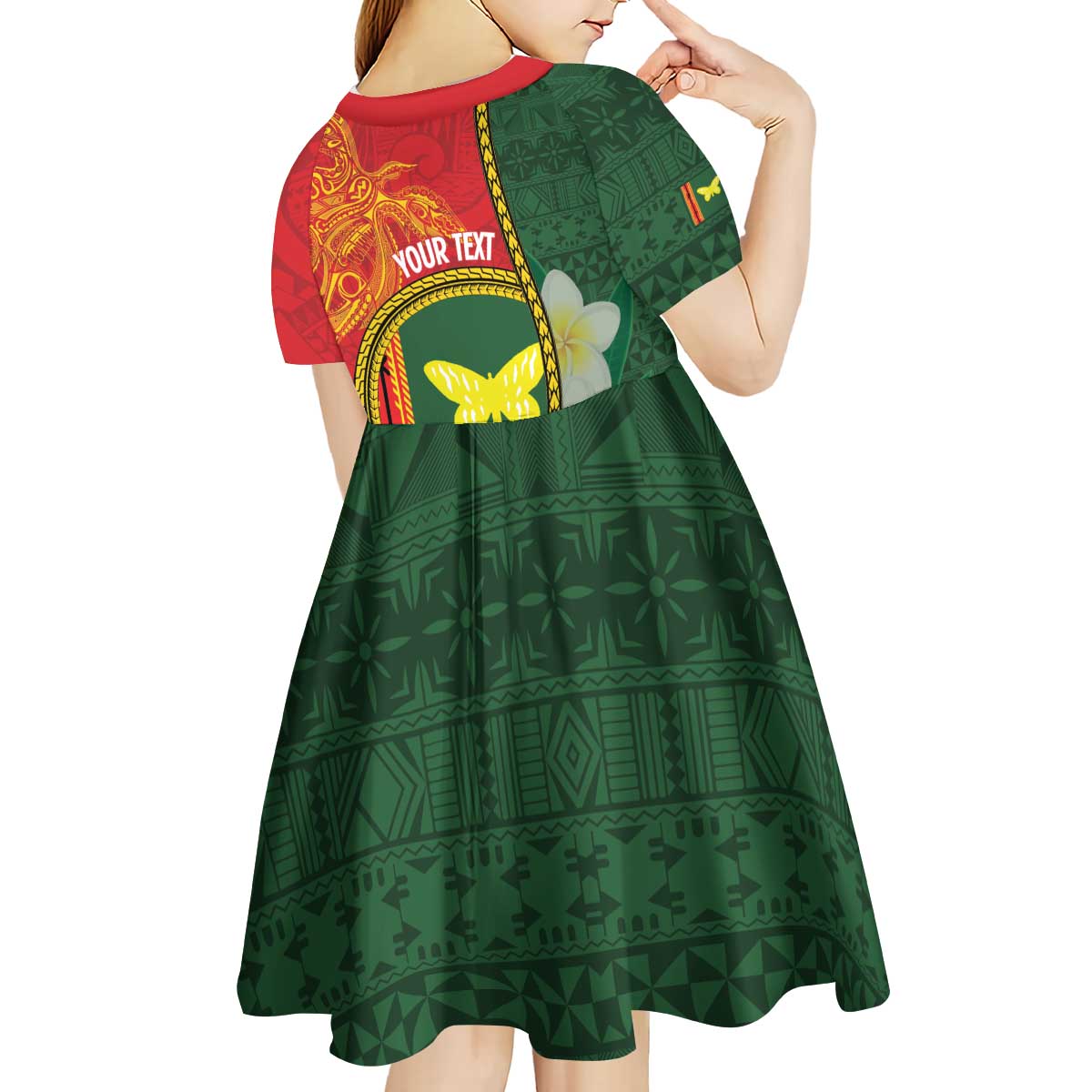 Personalised PNG Oro Provins Kid Short Sleeve Dress Papua New Guinea Plumeria Melanesian Pattern - Polynesian Pride