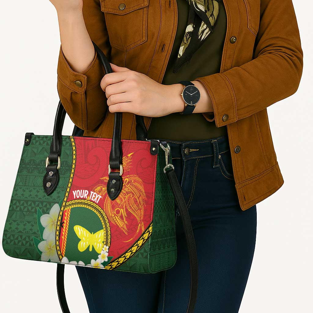 Personalised PNG Oro Provins Leather Bag Papua New Guinea Plumeria Melanesian Pattern - Polynesian Pride