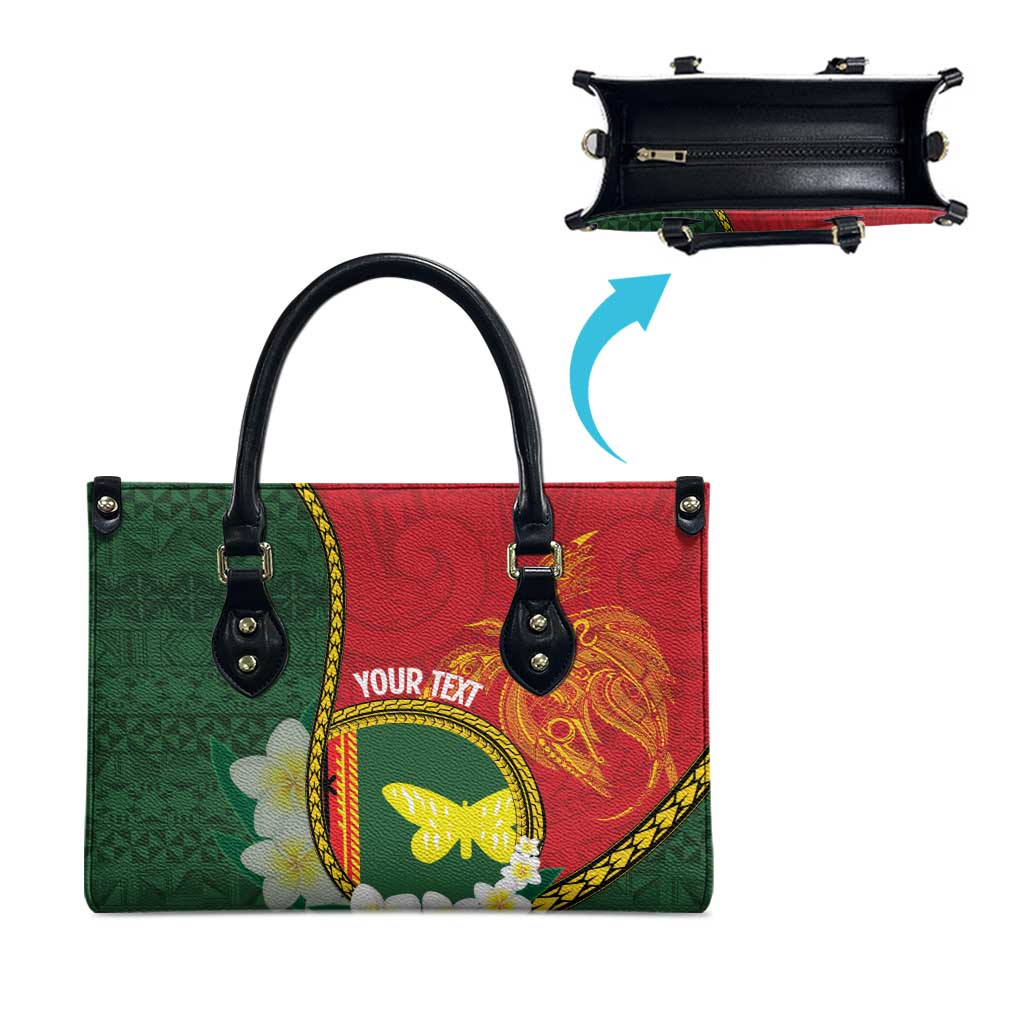 Personalised PNG Oro Provins Leather Bag Papua New Guinea Plumeria Melanesian Pattern - Polynesian Pride