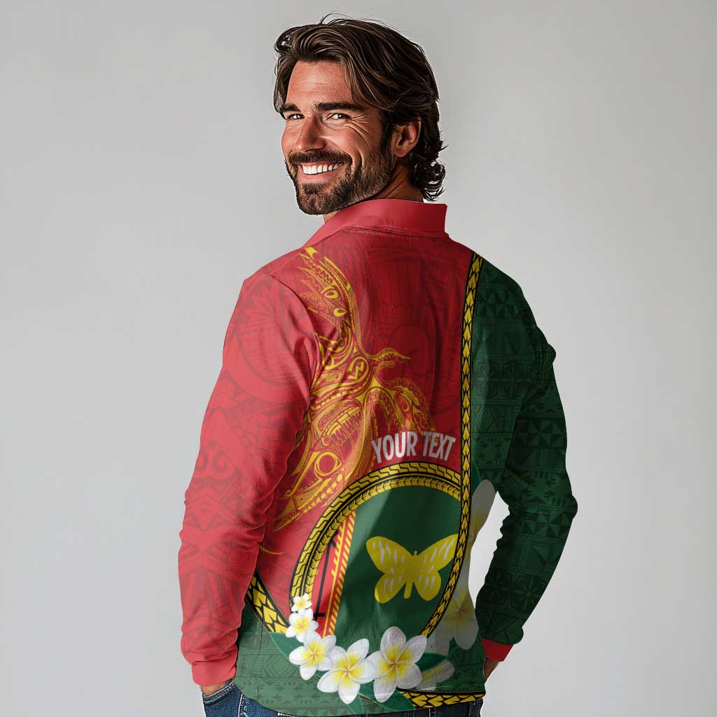 Personalised PNG Oro Provins Long Sleeve Polo Shirt Papua New Guinea Plumeria Melanesian Pattern - Polynesian Pride