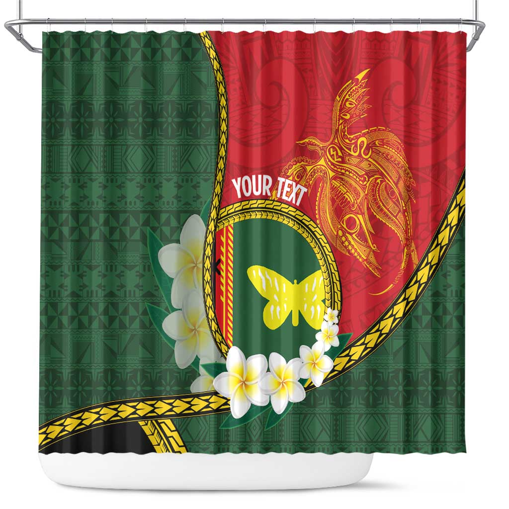 Personalised PNG Oro Provins Shower Curtain Papua New Guinea Plumeria Melanesian Pattern LT14 Green - Polynesian Pride