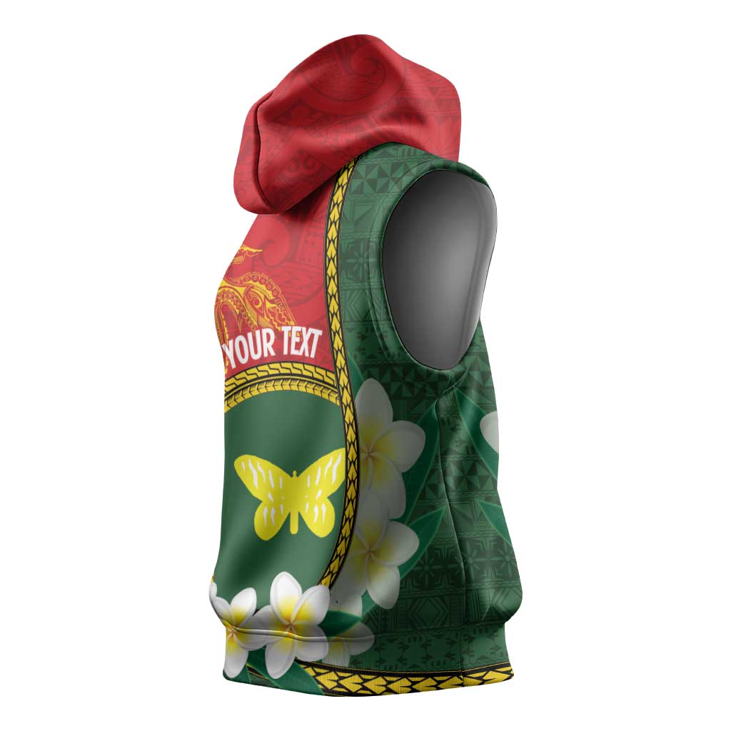 Personalised PNG Oro Provins Sleeveless Hoodie Papua New Guinea Plumeria Melanesian Pattern - Polynesian Pride
