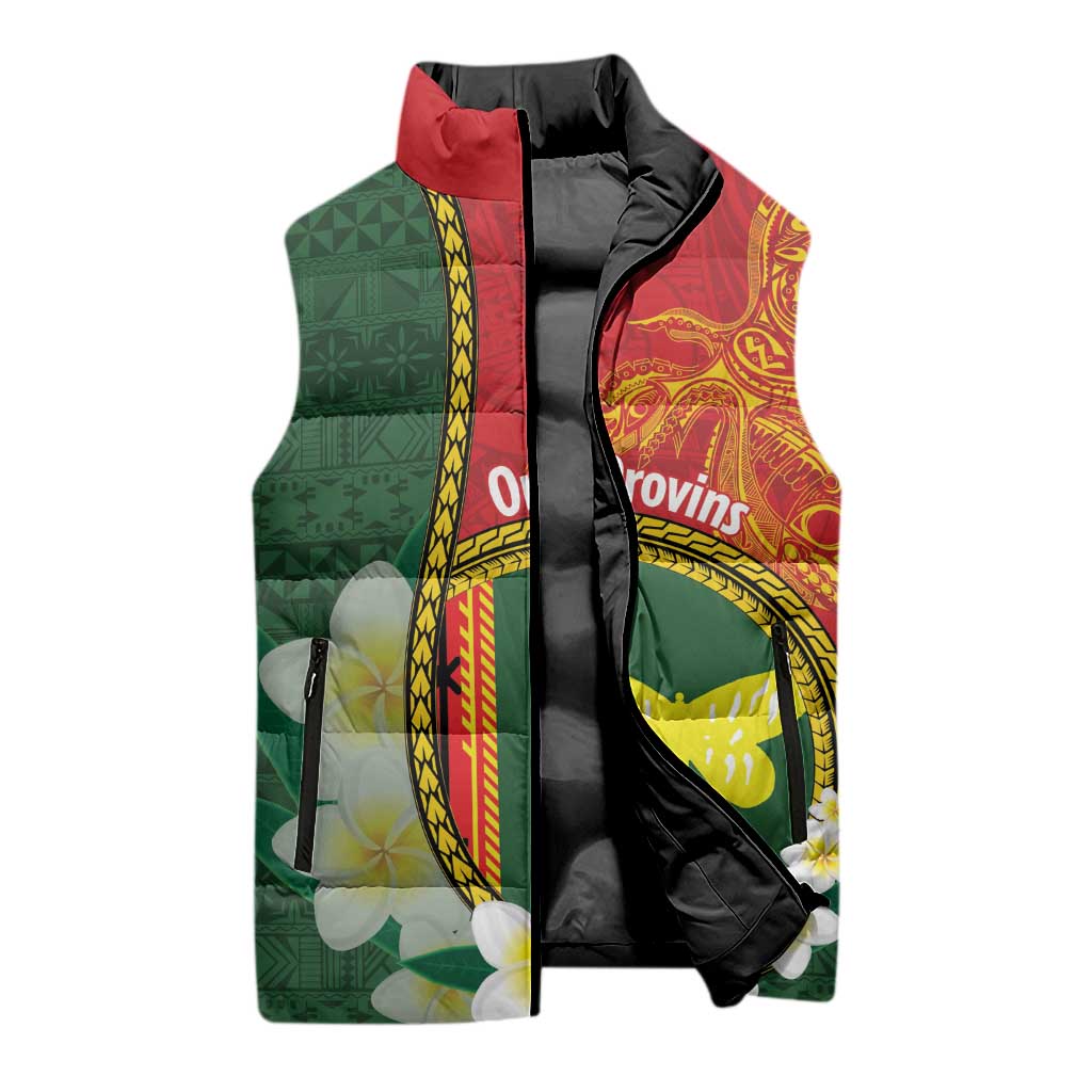 Personalised PNG Oro Provins Sleeveless Puffer Jacket Papua New Guinea Plumeria Melanesian Pattern LT14 - Polynesian Pride