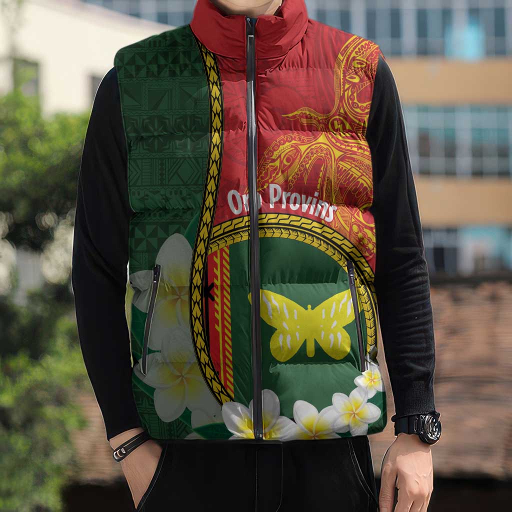 Personalised PNG Oro Provins Sleeveless Puffer Jacket Papua New Guinea Plumeria Melanesian Pattern LT14 - Polynesian Pride