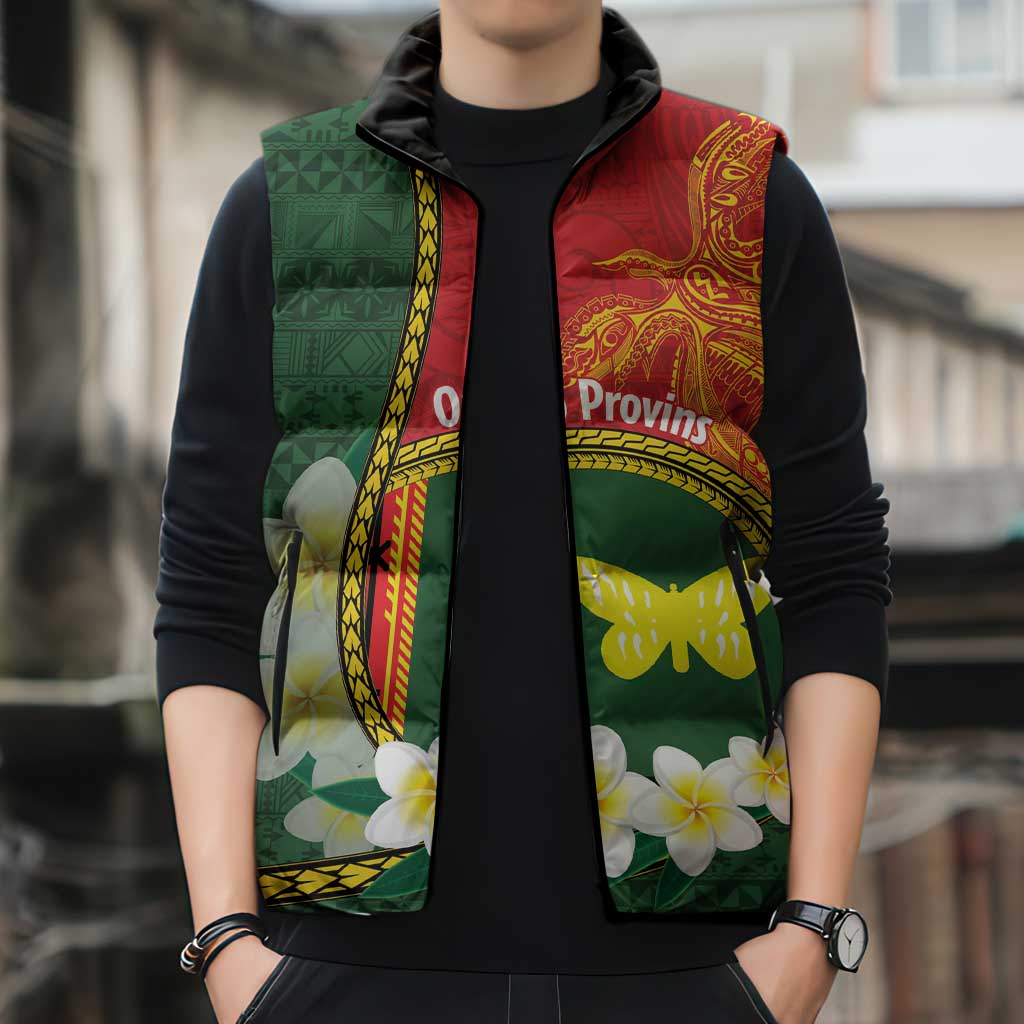 Personalised PNG Oro Provins Sleeveless Puffer Jacket Papua New Guinea Plumeria Melanesian Pattern LT14 - Polynesian Pride