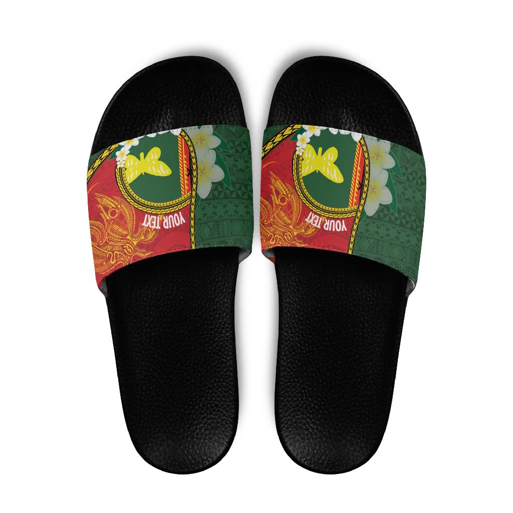 Personalised PNG Oro Provins Slide Sandals Papua New Guinea Plumeria Melanesian Pattern - Polynesian Pride