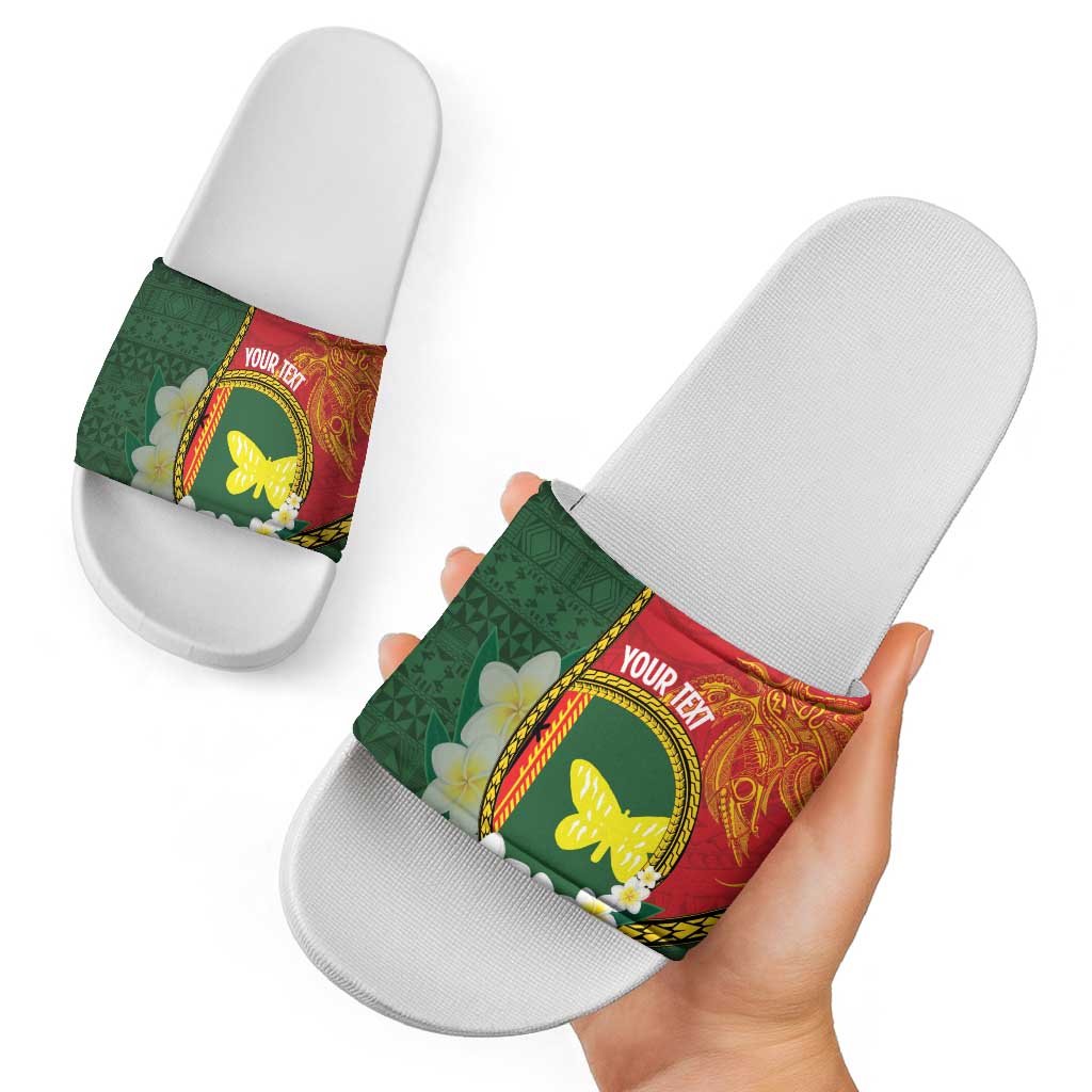 Personalised PNG Oro Provins Slide Sandals Papua New Guinea Plumeria Melanesian Pattern - Polynesian Pride