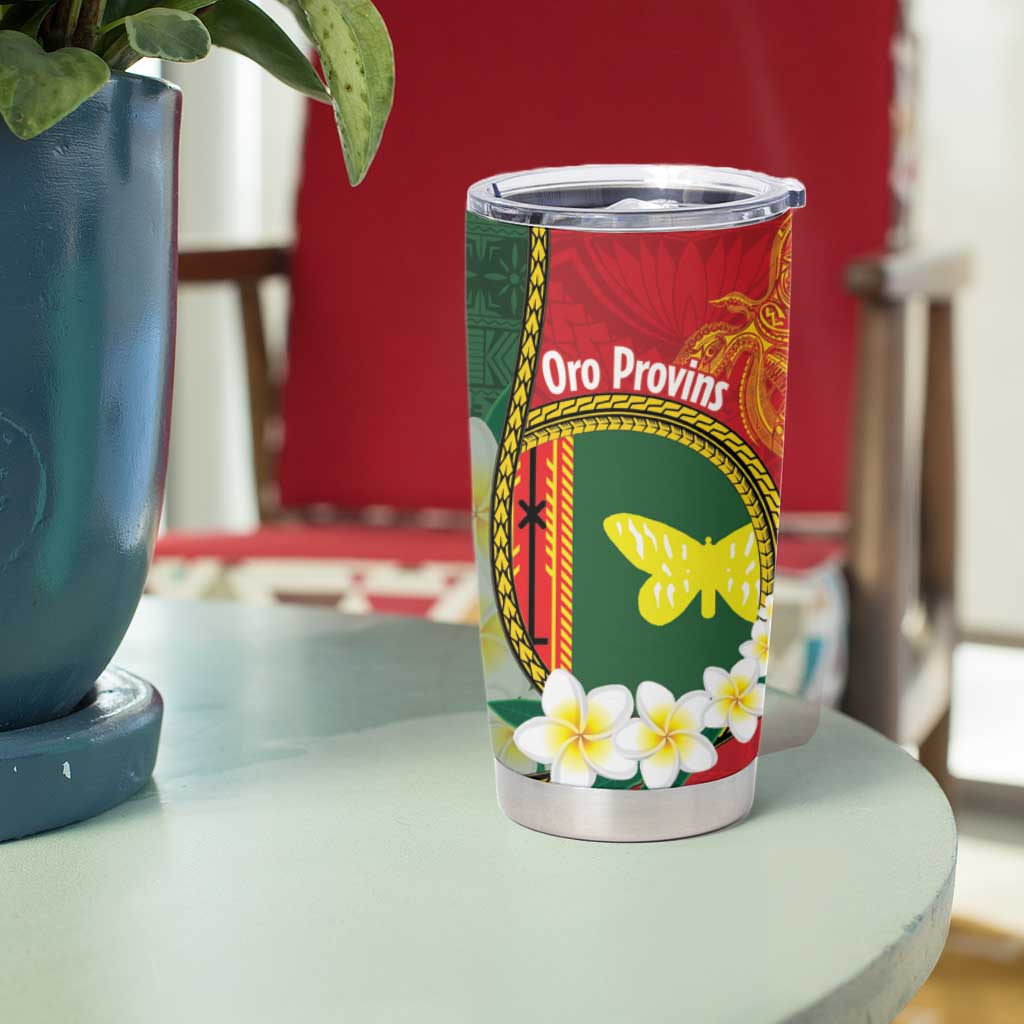Personalised PNG Oro Provins Tumbler Cup Papua New Guinea Plumeria Melanesian Pattern - Polynesian Pride