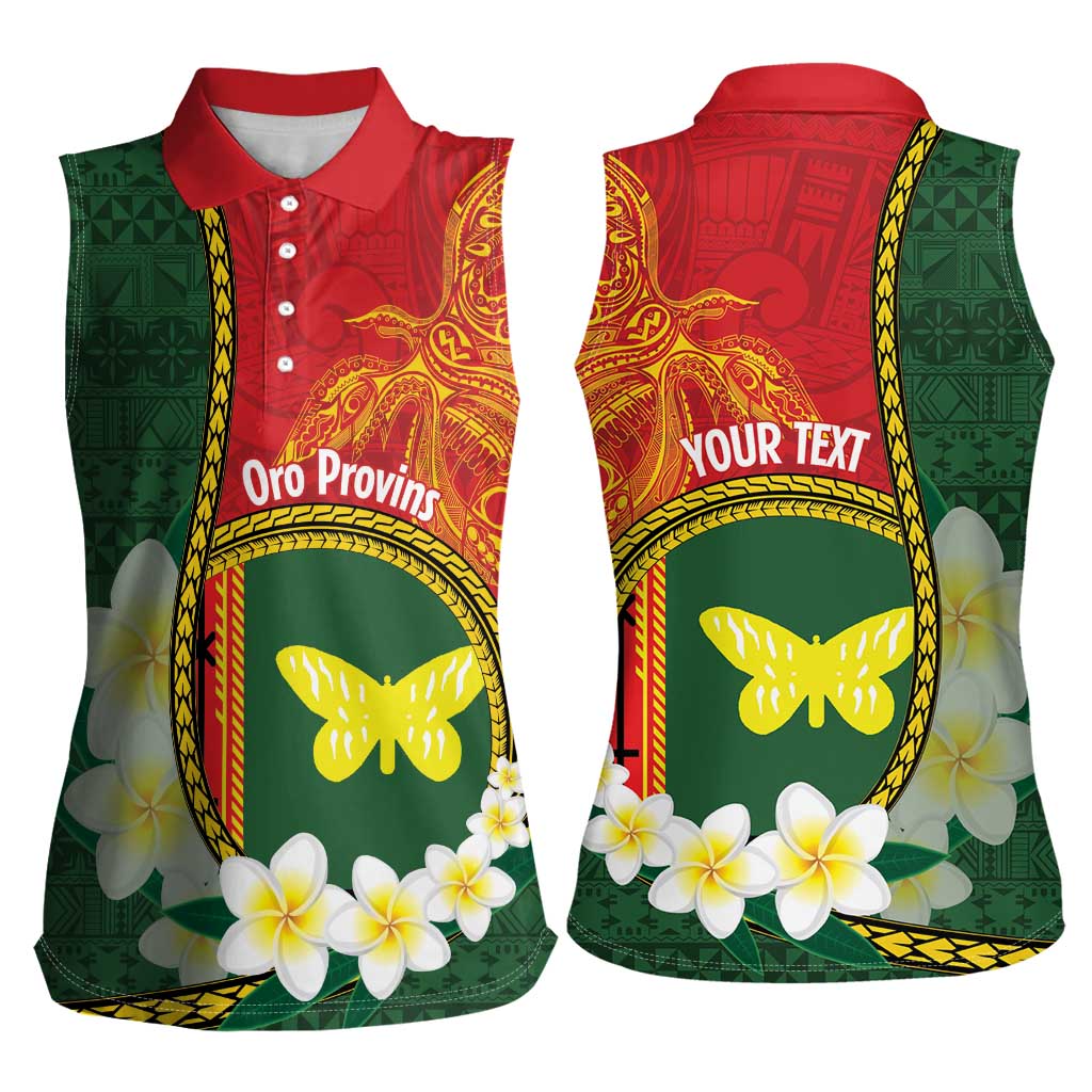 Personalised PNG Oro Provins Women Sleeveless Polo Shirt Papua New Guinea Plumeria Melanesian Pattern LT14 - Polynesian Pride