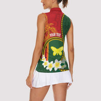 Personalised PNG Oro Provins Women Sleeveless Polo Shirt Papua New Guinea Plumeria Melanesian Pattern LT14 - Polynesian Pride