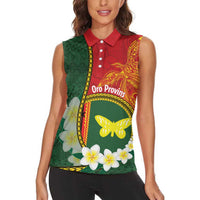 Personalised PNG Oro Provins Women Sleeveless Polo Shirt Papua New Guinea Plumeria Melanesian Pattern LT14 - Polynesian Pride