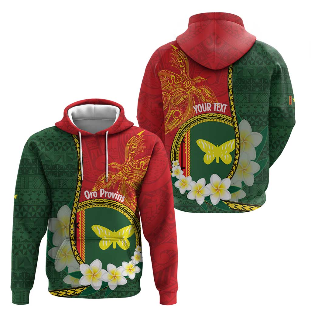 Personalised PNG Oro Provins Zip Hoodie Papua New Guinea Plumeria Melanesian Pattern - Polynesian Pride