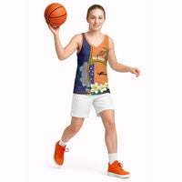 Personalised PNG Niu Ailan Basketball Jersey Papua New Guinea Plumeria Melanesian Pattern - Polynesian Pride