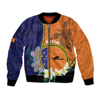 Personalised PNG Niu Ailan Bomber Jacket Papua New Guinea Plumeria Melanesian Pattern LT14 Unisex Orange - Polynesian Pride