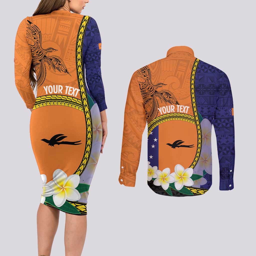 Personalised PNG Niu Ailan Couples Matching Long Sleeve Bodycon Dress and Long Sleeve Button Shirt Papua New Guinea Plumeria Melanesian Pattern LT14 - Polynesian Pride