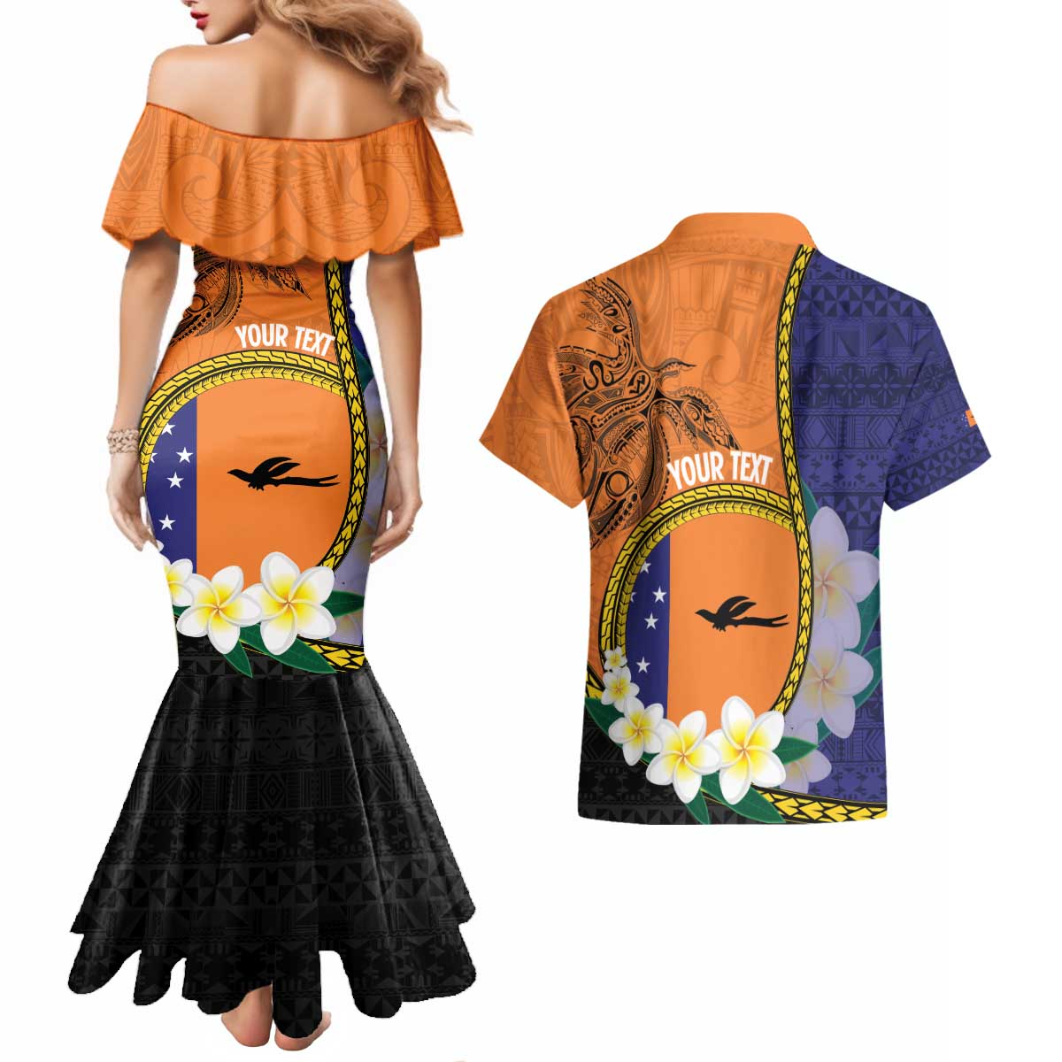 Personalised PNG Niu Ailan Couples Matching Mermaid Dress and Hawaiian Shirt Papua New Guinea Plumeria Melanesian Pattern LT14 - Polynesian Pride