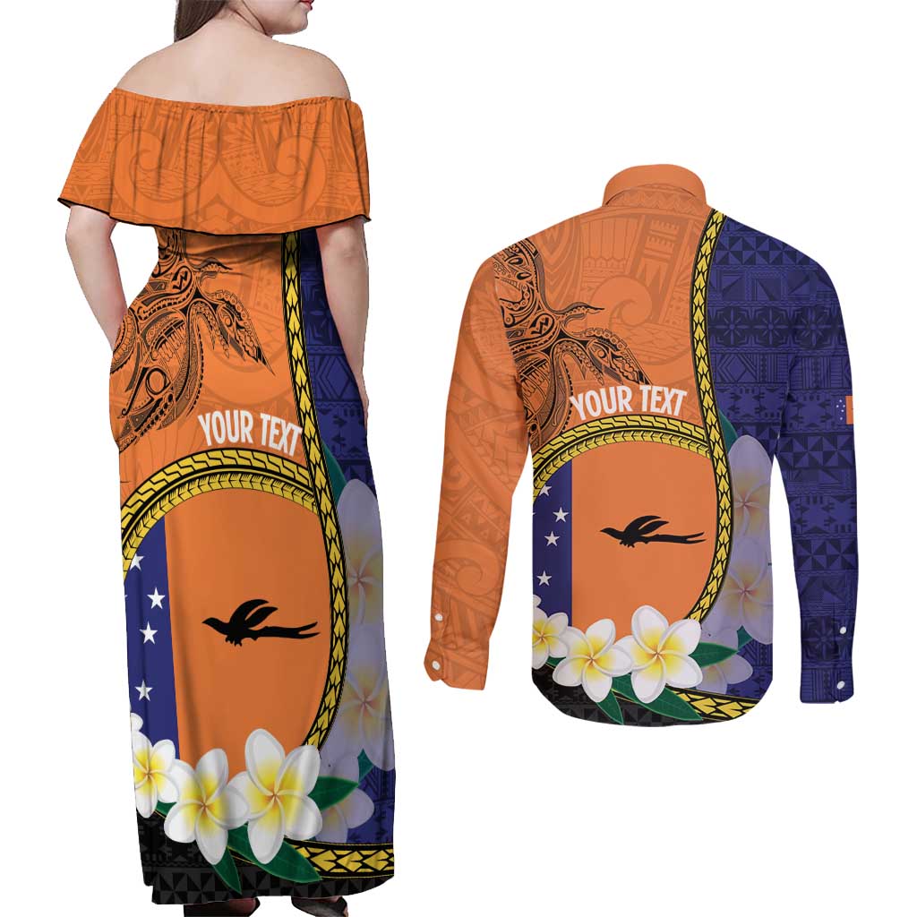 Personalised PNG Niu Ailan Couples Matching Off Shoulder Maxi Dress and Long Sleeve Button Shirt Papua New Guinea Plumeria Melanesian Pattern LT14 - Polynesian Pride