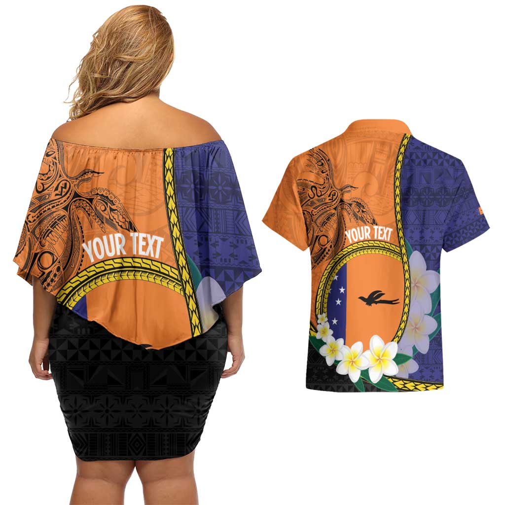 Personalised PNG Niu Ailan Couples Matching Off Shoulder Short Dress and Hawaiian Shirt Papua New Guinea Plumeria Melanesian Pattern LT14 - Polynesian Pride