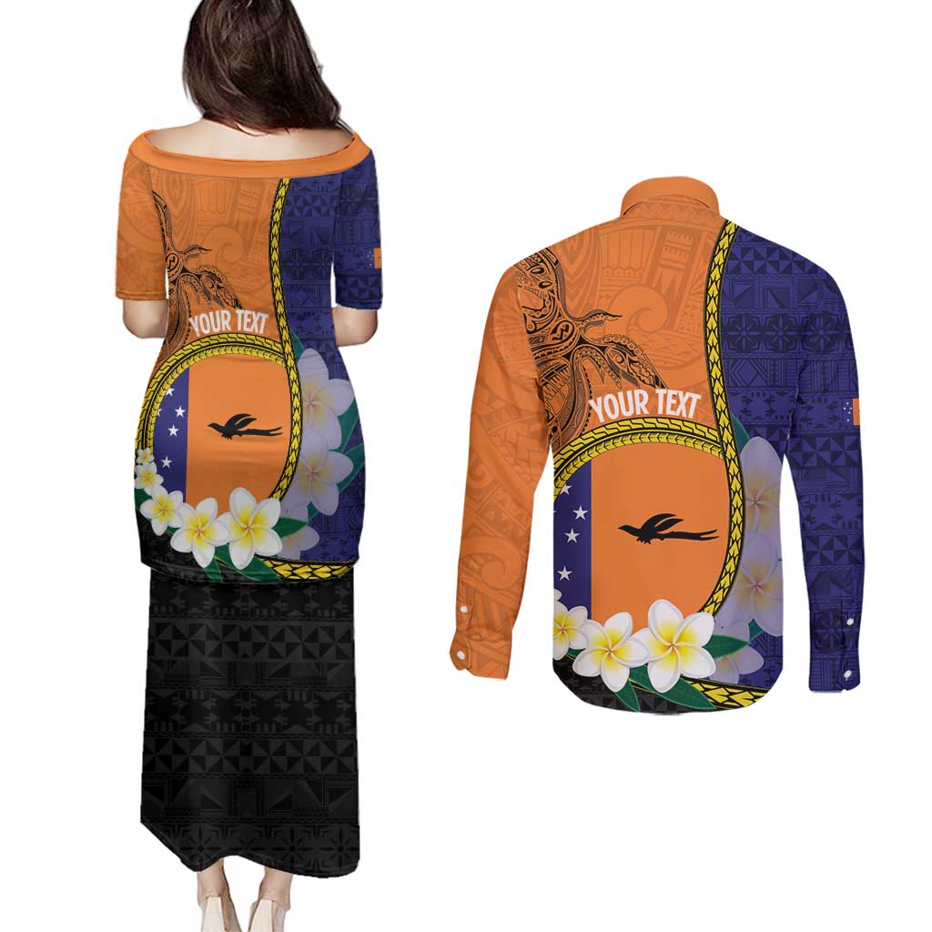 Personalised PNG Niu Ailan Couples Matching Puletasi and Long Sleeve Button Shirt Papua New Guinea Plumeria Melanesian Pattern - Polynesian Pride