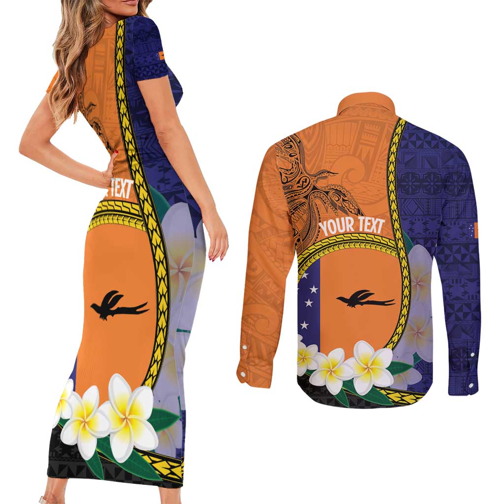Personalised PNG Niu Ailan Couples Matching Short Sleeve Bodycon Dress and Long Sleeve Button Shirt Papua New Guinea Plumeria Melanesian Pattern LT14 - Polynesian Pride