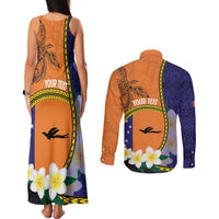 Personalised PNG Niu Ailan Couples Matching Tank Maxi Dress and Long Sleeve Button Shirt Papua New Guinea Plumeria Melanesian Pattern LT14 - Polynesian Pride