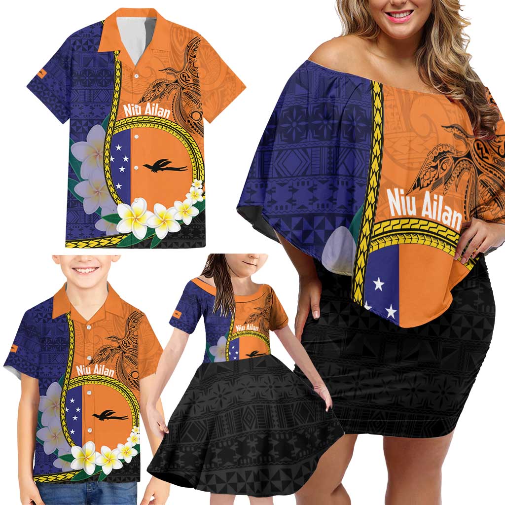 Personalised PNG Niu Ailan Family Matching Off Shoulder Short Dress and Hawaiian Shirt Papua New Guinea Plumeria Melanesian Pattern LT14 - Polynesian Pride