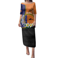 Personalised PNG Niu Ailan Family Matching Puletasi and Hawaiian Shirt Papua New Guinea Plumeria Melanesian Pattern LT14 Mom's Dress Orange - Polynesian Pride