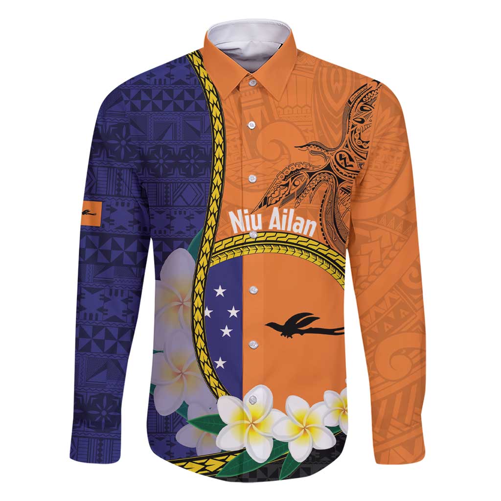 Personalised PNG Niu Ailan Family Matching Short Sleeve Bodycon Dress and Hawaiian Shirt Papua New Guinea Plumeria Melanesian Pattern LT14 Dad's Shirt - Long Sleeve Orange - Polynesian Pride