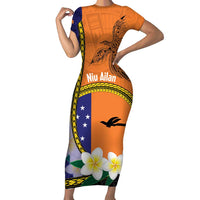 Personalised PNG Niu Ailan Family Matching Short Sleeve Bodycon Dress and Hawaiian Shirt Papua New Guinea Plumeria Melanesian Pattern LT14 Mom's Dress Orange - Polynesian Pride