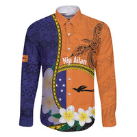 Personalised PNG Niu Ailan Family Matching Summer Maxi Dress and Hawaiian Shirt Papua New Guinea Plumeria Melanesian Pattern LT14 Dad's Shirt - Long Sleeve Orange - Polynesian Pride