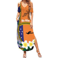 Personalised PNG Niu Ailan Family Matching Summer Maxi Dress and Hawaiian Shirt Papua New Guinea Plumeria Melanesian Pattern LT14 Mom's Dress Orange - Polynesian Pride
