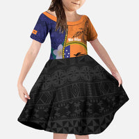 Personalised PNG Niu Ailan Family Matching Tank Maxi Dress and Hawaiian Shirt Papua New Guinea Plumeria Melanesian Pattern LT14 Daughter's Dress Orange - Polynesian Pride