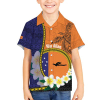 Personalised PNG Niu Ailan Family Matching Tank Maxi Dress and Hawaiian Shirt Papua New Guinea Plumeria Melanesian Pattern LT14 Son's Shirt Orange - Polynesian Pride