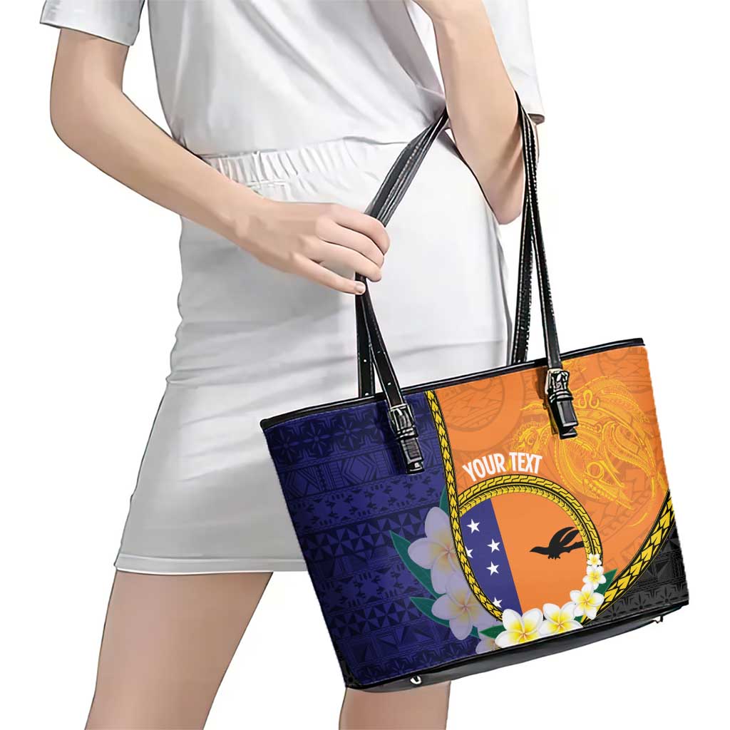 Personalised PNG Niu Ailan Leather Tote Bag Papua New Guinea Plumeria Melanesian Pattern - Polynesian Pride