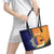 Personalised PNG Niu Ailan Leather Tote Bag Papua New Guinea Plumeria Melanesian Pattern - Polynesian Pride