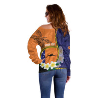Personalised PNG Niu Ailan Off Shoulder Sweater Papua New Guinea Plumeria Melanesian Pattern - Polynesian Pride
