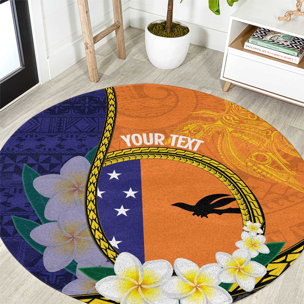 Personalised PNG Niu Ailan Round Carpet Papua New Guinea Plumeria Melanesian Pattern LT14 Orange - Polynesian Pride