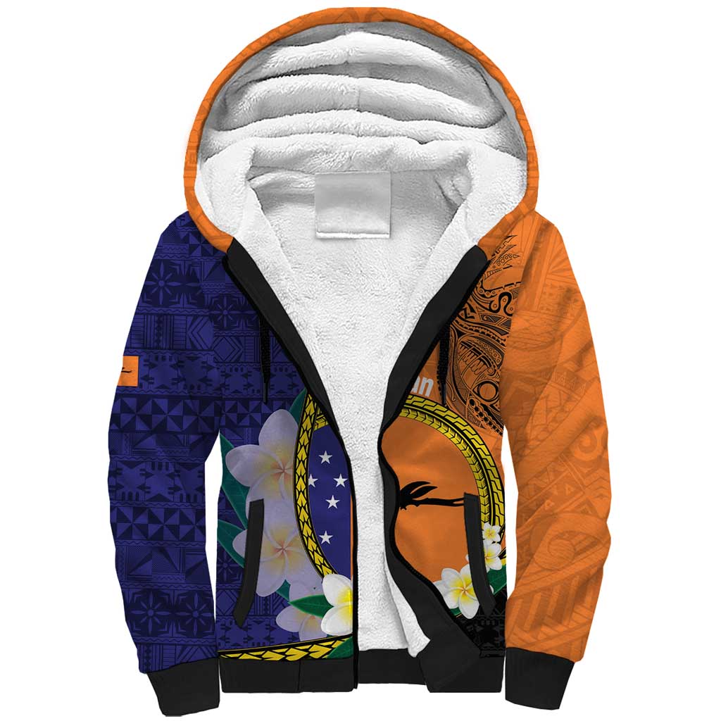 Personalised PNG Niu Ailan Sherpa Hoodie Papua New Guinea Plumeria Melanesian Pattern - Polynesian Pride