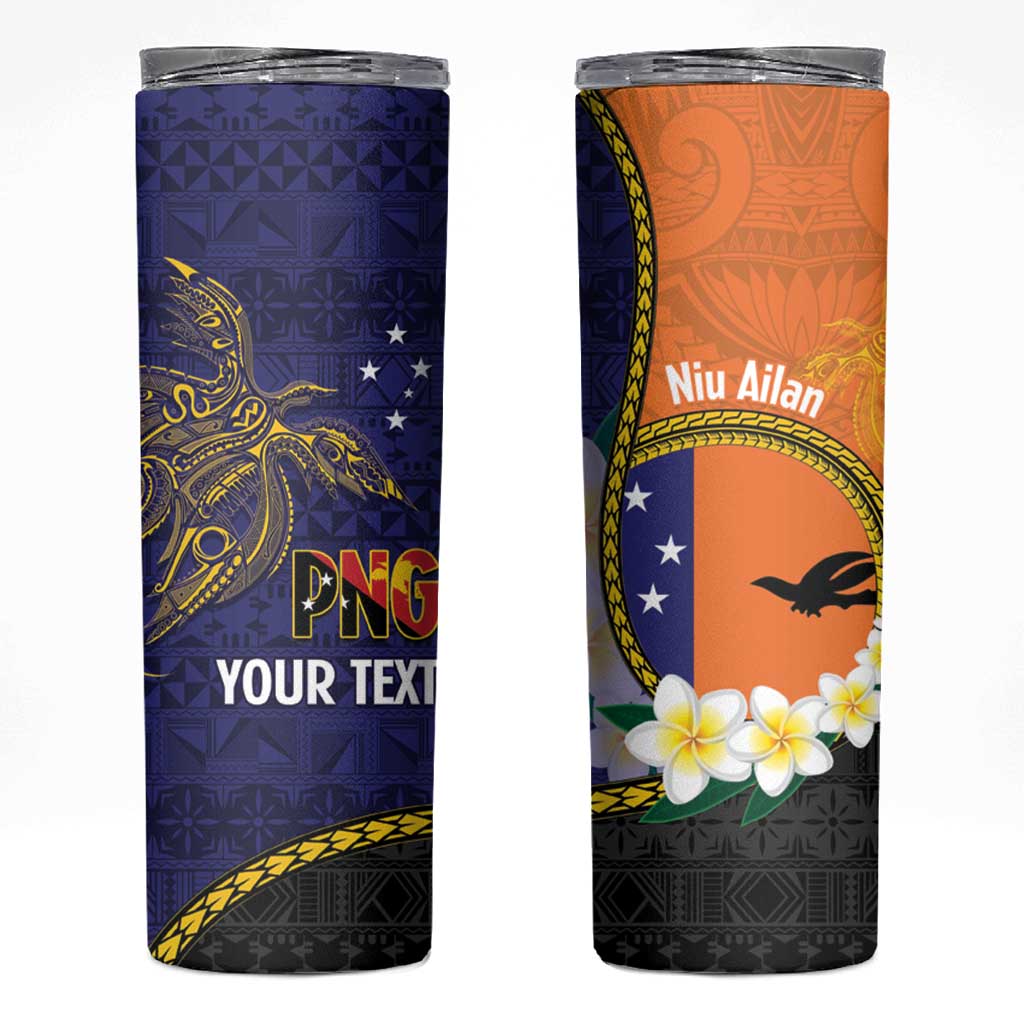 Personalised PNG Niu Ailan Skinny Tumbler Papua New Guinea Plumeria Melanesian Pattern LT14 Orange - Polynesian Pride