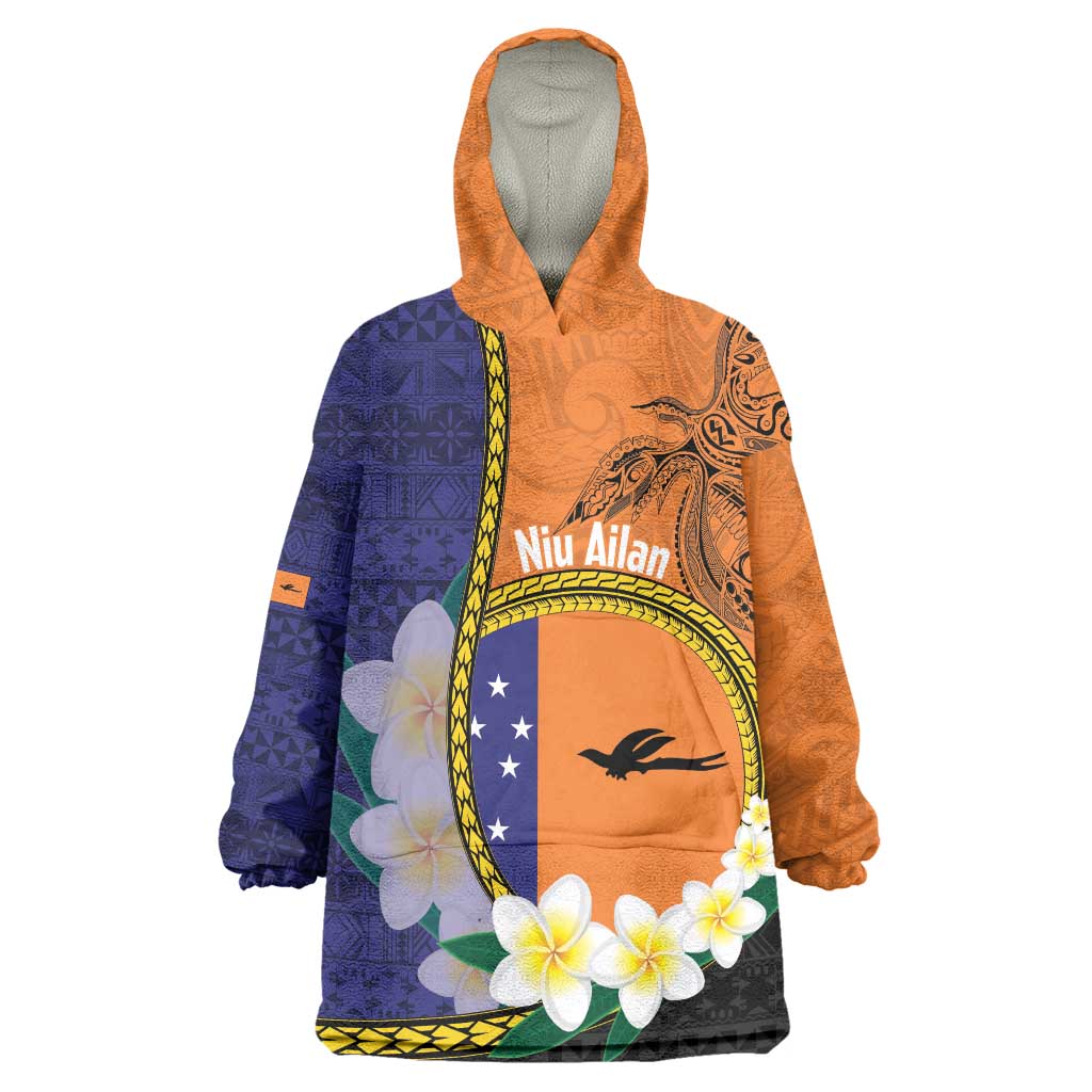 Personalised PNG Niu Ailan Wearable Blanket Hoodie Papua New Guinea Plumeria Melanesian Pattern LT14 One Size Orange - Polynesian Pride
