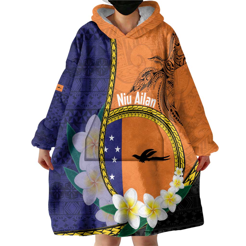 Personalised PNG Niu Ailan Wearable Blanket Hoodie Papua New Guinea Plumeria Melanesian Pattern LT14 - Polynesian Pride