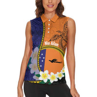 Personalised PNG Niu Ailan Women Sleeveless Polo Shirt Papua New Guinea Plumeria Melanesian Pattern LT14 - Polynesian Pride