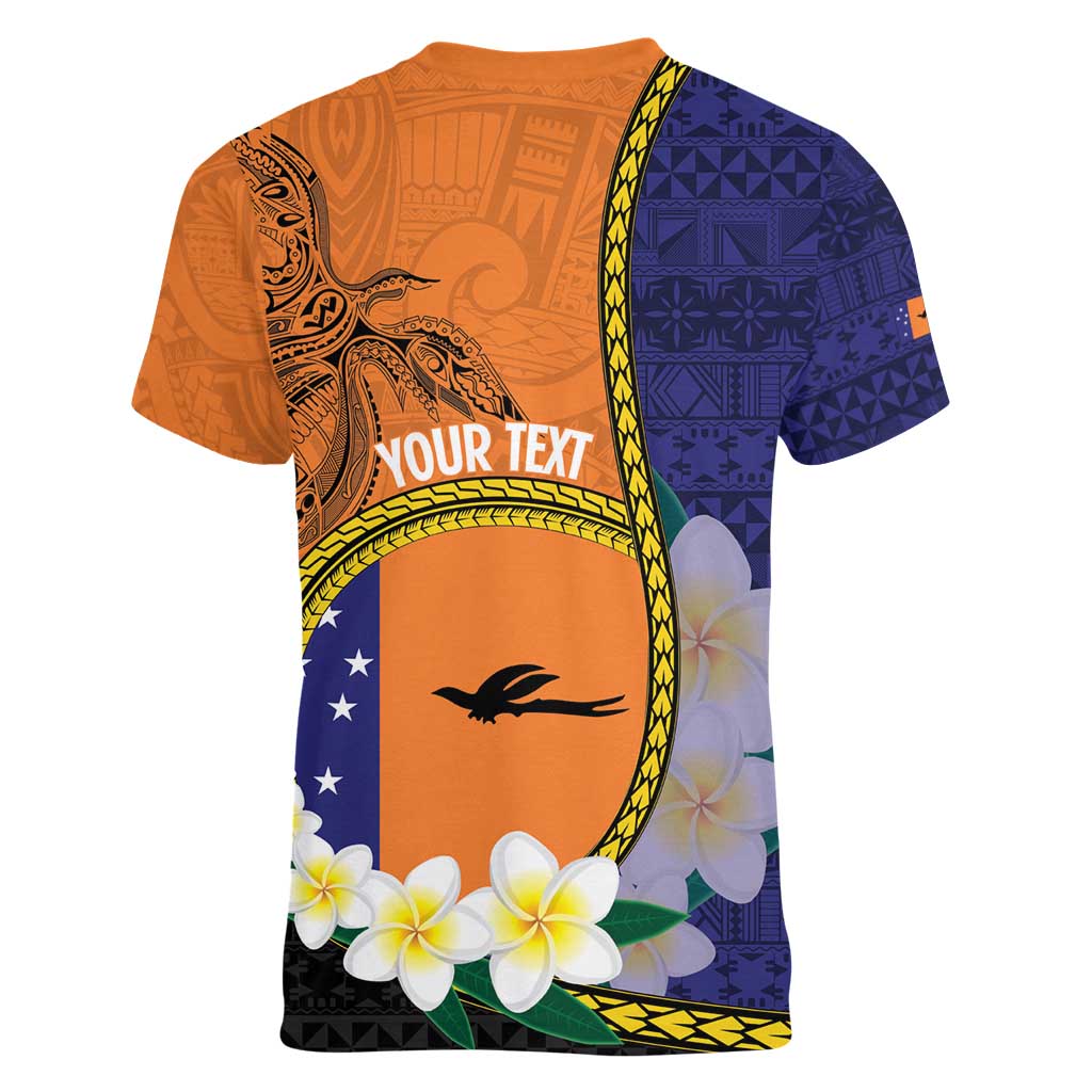 Personalised PNG Niu Ailan Women V-Neck T-Shirt Papua New Guinea Plumeria Melanesian Pattern LT14 - Polynesian Pride