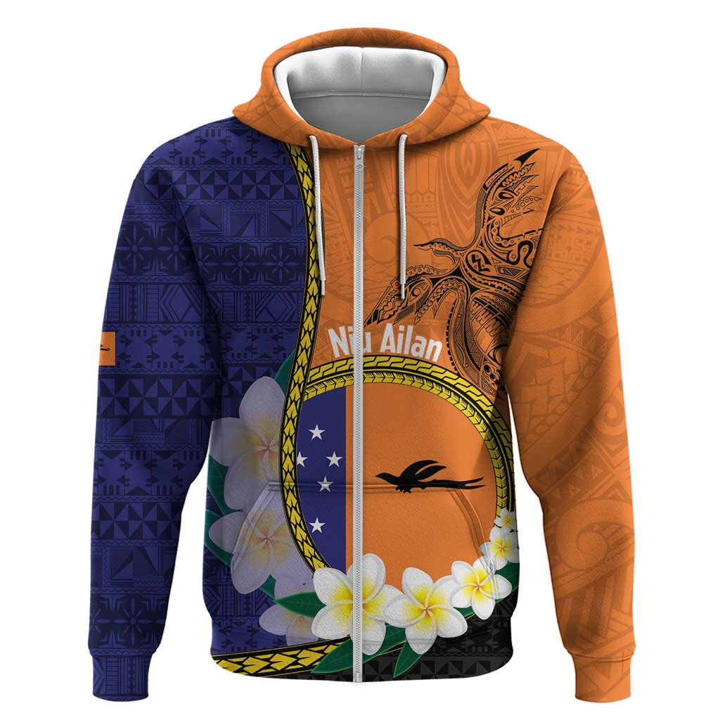 Personalised PNG Niu Ailan Zip Hoodie Papua New Guinea Plumeria Melanesian Pattern LT14 Zip Hoodie Orange - Polynesian Pride